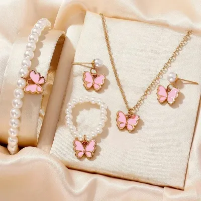 Trendy Butterfly Pearl Jewelry Set